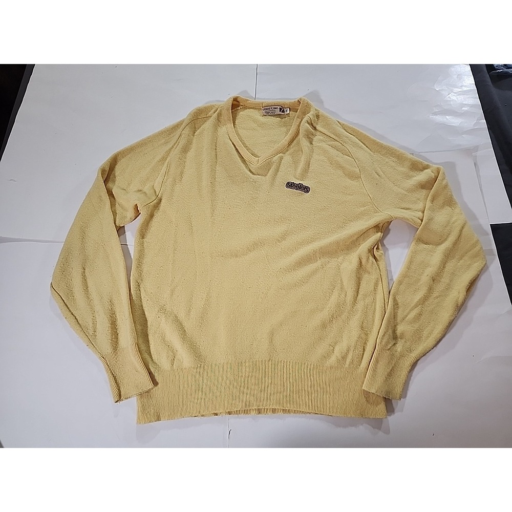 VINTAGE 70's LOGO 7 Steelers MENS XL V NECK Yellow SWEATER MADE IN USA‎